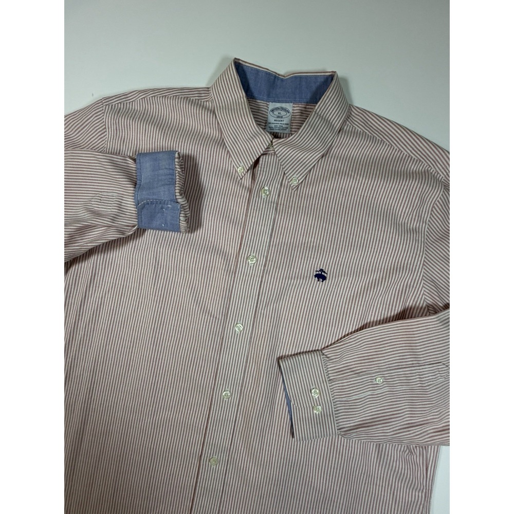 Brooks Brothers Regent Shirt Mens XL Red Striped Supima Cotton Non-Iron Pima